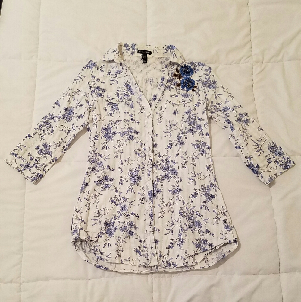 FANG Long Sleeve Flower Button Shirt